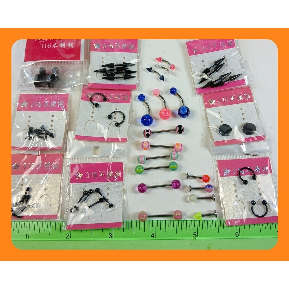 Vintage 316 Stainless Steel Body Jewelry Lot Y2K Belly Tongue Rings Spikes New